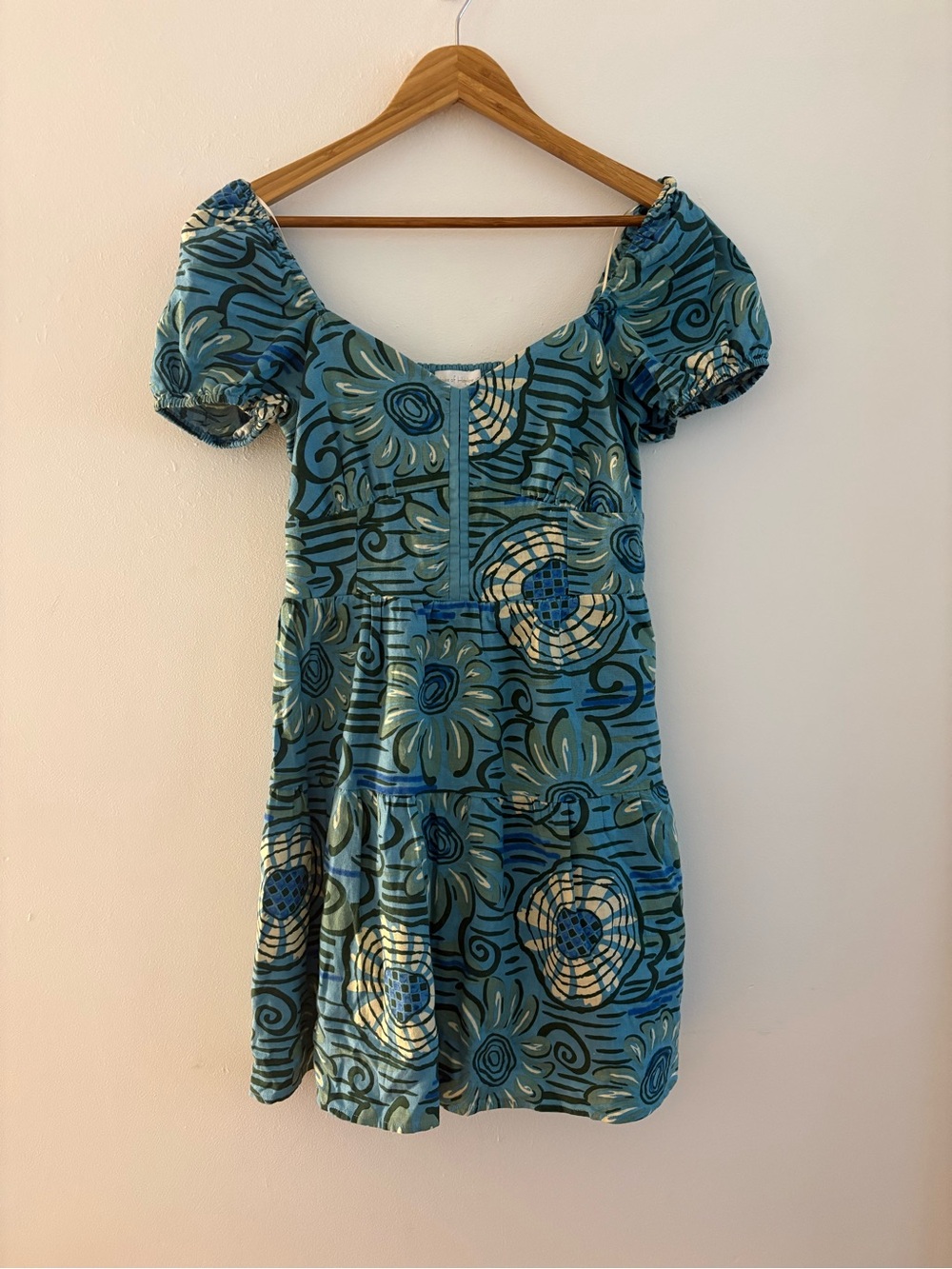 House of Harlow 1960 Blue Floral Puff-Sleeve Mini Dress